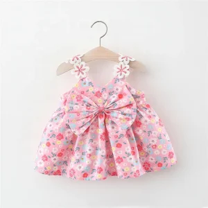 Summer Girl Dress with Bow Fancy Kids Dress for Girls Lace Girl Clothing