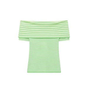 Summer Girl Style Slim Fit Striped Off-Shoulder Straight Neck Knitted Short Sweater