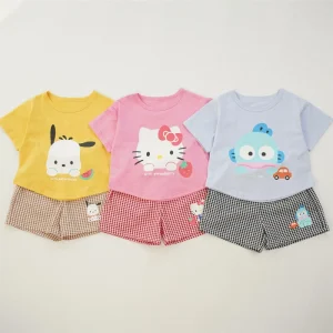 Summer Girls 2 Piece Printed Polyester Cotton Chiffon Casual Children’s Clothing Set
