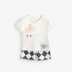 Summer Girls 2 Piece Printed Short Sleeve Top Pants Set Children’s Clothing Set Polyester Cotton Casual Stylish Daily Wear