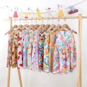 Summer Girls 2 Sleeveless Dresses Round Neck Flower Printed Girls Dress 1 2 3 4 5 6 7 8 9 Years Baby Princess Dresses