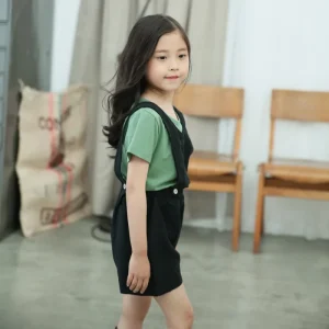 Summer Girls’ Adjustable Cross-Back Shortalls Cotton & Linen Kids Black Shorts for Toddlers Children Girl Overalls