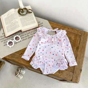 Summer Girls Children Floral One Piece Swimsuit Long Sleeve Kids Stretch Comfort Outdoor Baby Swimwear High Demand