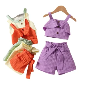 Summer Girls Clothing Set Suspenders Top with Shorts Girl Outfit Sets Kids Toddler Girl Outfits Clothes