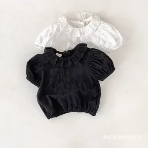 Summer Girls’ Floral Lace Short Sleeve Blouse Fashion Cute Toddler Top Shirt
