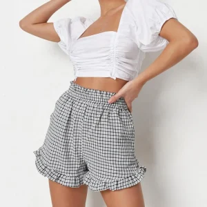 Summer Girls Hot Shorts Women Sexy High Waist Print Plaid Frill Hem Shorts