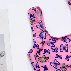 Summer Girls’ One-Piece Swimsuits Soft Breathable with All-Over Beautiful Prints Ruffled Flutter Sleeves Swimwear