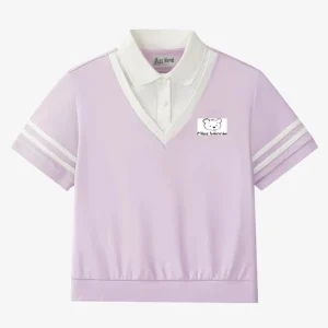 Summer Girls Purple Polo Shirt with Short Sleeves Cute Blouse Shirt for Kids