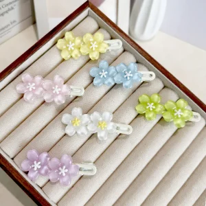 Summer Handmade Kids Hair Accessory Side Clip Flower Design Resin Metal Carton