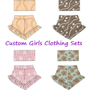 Summer Hawaii Pattern Kids Girls Clothing Sets Sleeveless Tube Tops & Ruffle Shorts 2 Piece Milk Silk Fabric Sets