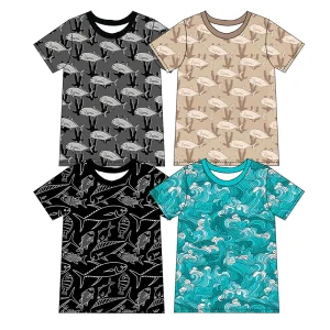Summer Hawaii Printed Kids Boys T-Shirt Tops Short Sleeve Milk Silk Fabric Kids Baby Clothing Tops