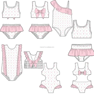 Summer High Quality Kids Swimwear Floral Printed Two Piece Bikini Boutique Girls Swimwear