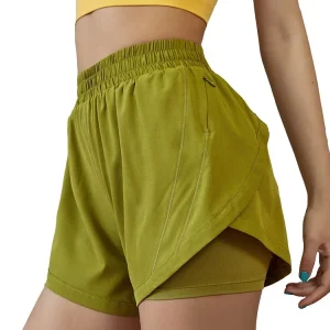 Summer High Waist Soft Yoga Shorts Girls Zipper Pockets Workout Shorts Quick Dry Womens Gym Shorts