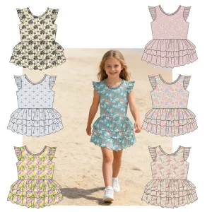 Summer High quality Girls’ Lace Short sleeved Dress with Three layer Skirt Design a Sweet Cake style Dress for Little Girls