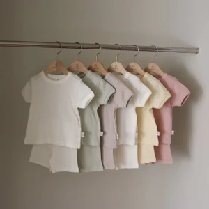 Summer Infant Toddler Boys Girls Solid Hollow Knit Short Sleeve Cotton Top Shorts 2pcs Casual Outdoor Clothes Baby Clothing Set