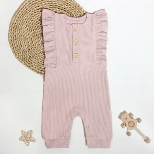 Summer Jumpsuits for Girls Sleeveless Solid Snap Button Romper in Soft Cotton Knitted Fabric for Warm Weather Days