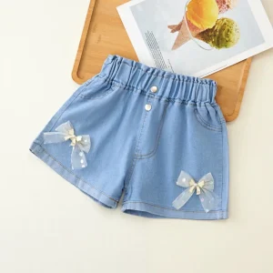 Summer Kid Girls’ A line Shaped Denim Shorts Korean Fashion Children’s Jeans 3 12Year Young Girls’ Shorts Jeans