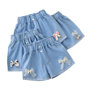 Summer Kid Girls’ A-line Shaped Denim Shorts Korean Fashion Hot Pants New Children’s Jeans 3-12Year Young Girls’ Shorts Jeans