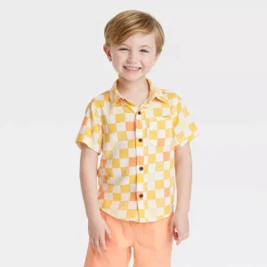 Summer Kids Boys All Over Printed Cotton Short Sleeve Button up Shirt