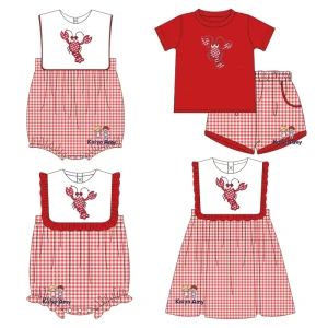 Summer Kids Boys Clothing Set Red Gingham Two Piece Short Set