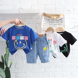 Summer Kids Boys Clothing Set Round Neck Short Sleeve Casual Two Piece Shorts Set