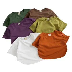 Summer Kids Clothes Boys T-shirts Solid Color Baby Tops Cotton Short Sleeve Loose Children Clothing T Shirts 1-7 Years