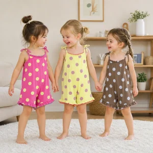 Summer Kids Clothes Jumpsuit Sisters Outfit Polka Dot Design Spaghetti Straps Ruffles Sweet Girl’s Bodysuit