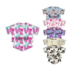 Summer Kids Clothing Set Customized Bamboo Shorts Relax Top for Toddlers Girls’ Short Sleeve Outfit