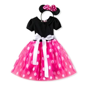 Summer Kids Girl Tutu Dress Short Sleeve Polka Dots Minnie Costume Toddler Girls Princess Dress