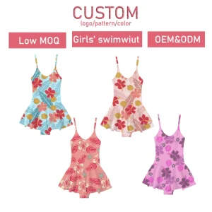 Summer Kids Girls Swimwear Custom Design Sleeveless Trendy Spandex/Polyester Swimsuit