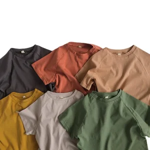 Summer Kids T-shirt Fashion Solid Girls Tees Short Sleeve Cotton Boys Tops Korean Casual Children Clothes For 1-8Y