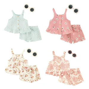 Summer Korean Style Girls’ Three Piece Set 12 18 24M Cotton Stock Baby Girl Clothing Sets