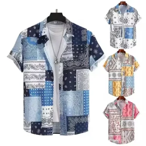 Summer Latest Custom Boys T Shirts and Polo Shirts New Design Short Sleeved Casual Comfort Style with Bandana and Patchwork Print