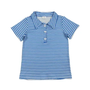Summer Little Boys Blue Striped Print Short Sleeve Polo T Shirt Kids Lapel Neck Shirt Tops