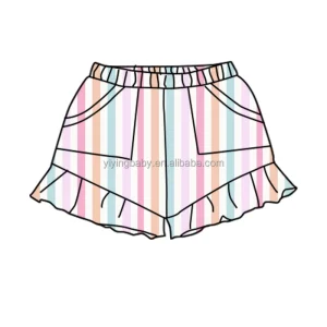 Summer Low Waist Baby Kids Striped Shorts Pocket Lace Design Custom Printing Shorts for Baby Girl