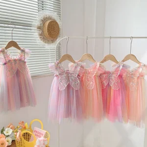 Summer Mesh Je-332 Model Girl Dress Flying Sleeve Baby Princess Rainbow Wings
