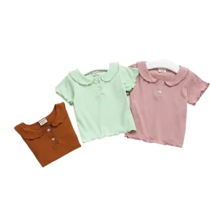 Summer New Baby Girls’ Cotton Short Sleeve Polo Japanese and Korean Style Girls’ Shirt