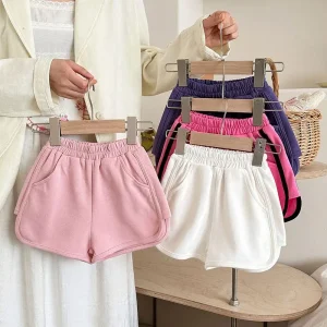 Summer New Children’s Beach Shorts Solid Colour Kids Sweatpants Cotton Girls Clothing