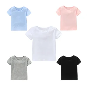 Summer New Infant Short Sleeved T-Shirt Casual Pure Color Tops for Boys Girls Bottoming Shirt