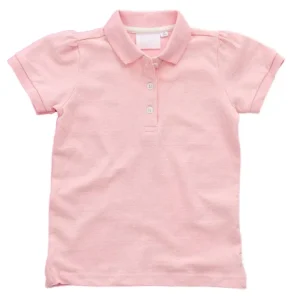 Summer New Knitted O Neck Polo for Girls Solid Pink Cotton Casual Short Variety Custom Colors Choose Custom Print for Children