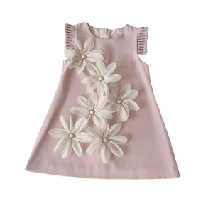 Summer New Korean Version Girls Dress Casual Children’s Princess Dress Three Dimensional Flower Flying Floral Ruffled