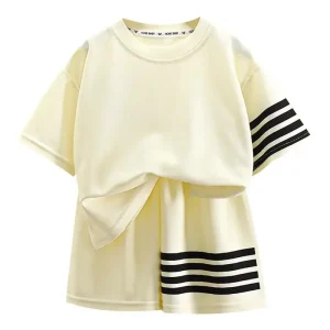 Summer New Style Boys and Girls Kids’ Casual Sports Shorts Two-Piece Set Korean Style Solid Pattern
