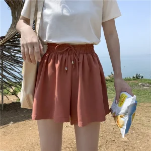Summer New Style Women High Waist Chiffon Cooling Short Pants Wide Leg Solid Skirt Shorts Casual Cozy All Match Girl Shorts