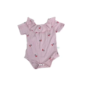 Summer Newborn Girl Princess Onesie Thin Cotton Knit Printed Jumpsuits Cherry Crawl Suit for Baby Girls