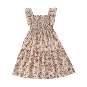 Summer O Neck Ruffles Floral Printed Chiffon Sweet Casual Girls’ Princess Children Party Dresses