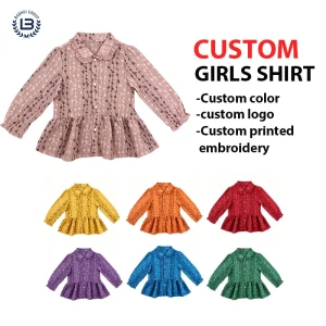 Summer O-neck Floral Print Breathable Girls Blouse Long Sleeve Elastic Neckline Peplum Hem Soft Woven Fabric Casual