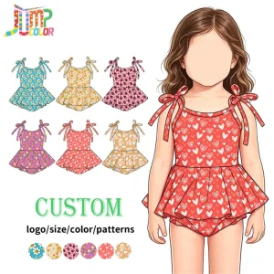 Summer Printing Ruffle Girls Swimwear One Piece Kids UPF 50+ Bikini