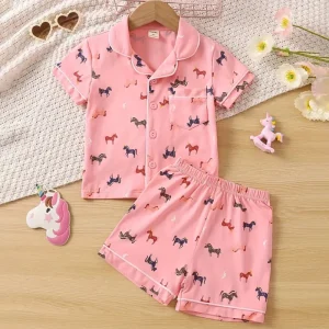 Summer Short Children Sleepwear Pyjama Sets Knit Custom Pjs Kids Cartoon Girl Pajamas