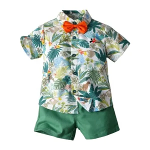 Summer Short Sleeve Hawaiian Shirt Boys Shorts Casual Two Piece Set Children Multicolor Hawaiian Shirts for Men