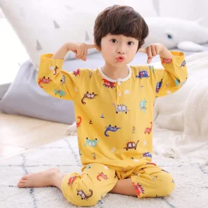 Summer Soft Breathable Sleepwear Pajamas Kids Baby Pajama Sets Boys Girls Cartoon Print Outfits Set